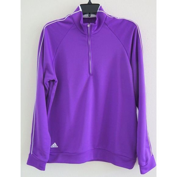 adidas Men's Sz S Vivid Purple 3 Stripe Piped 1/4 Zip Pullover Golf Shirt - Picture 1 of 7